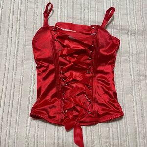 Spirit Red Satin Lace-Up Corset Tank